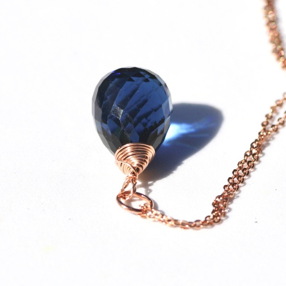 Handcrafted Blue Sapphire Pendant 14k Rose Gold Filled , September Birthstone - Picture 4 of 9